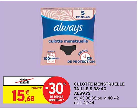 culotte menstruelle taille s 38-40 always