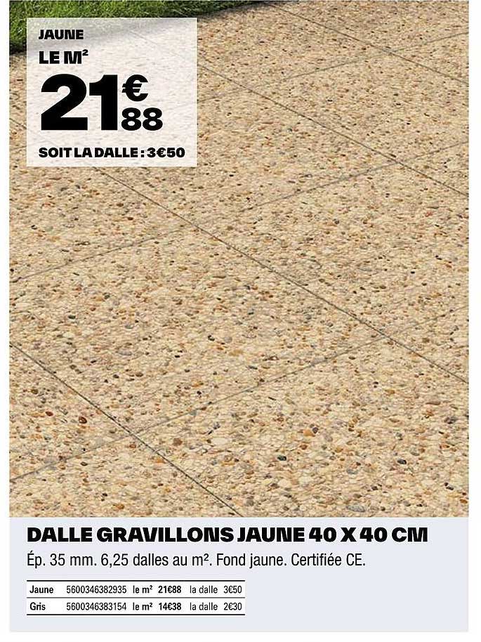 Dalle Gravillons Jaune 40 X 40 Cm