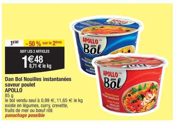 dan bol nouilles instantanées saveur poulet apollo