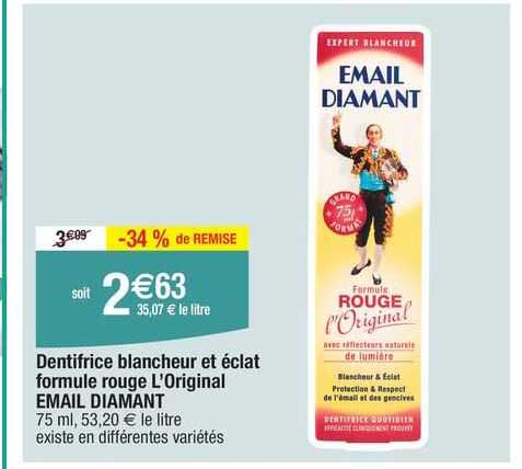 dentifrice blancheur et éclat formule rouge l'original email diamant