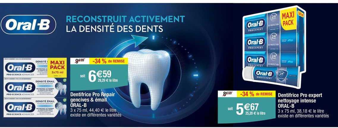 dentifrice pro repair gencives & émail oral-b dentifrice pro expert nettoyage intense oral-b