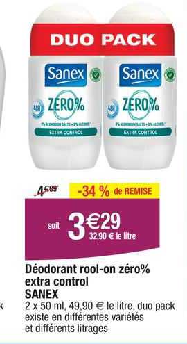 déodorant rool-on zéro% extra control sanex