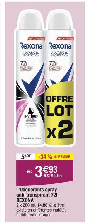 déodorants spray anti-transpirant 72h rexona