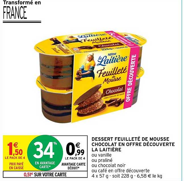 Dessert Feuilleté De Mousse Chocolat En Offre Découverte La Laitière