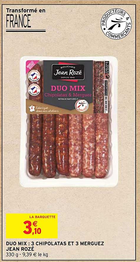 duo mix : 3 chipolatas et 3 merguez jean rozé