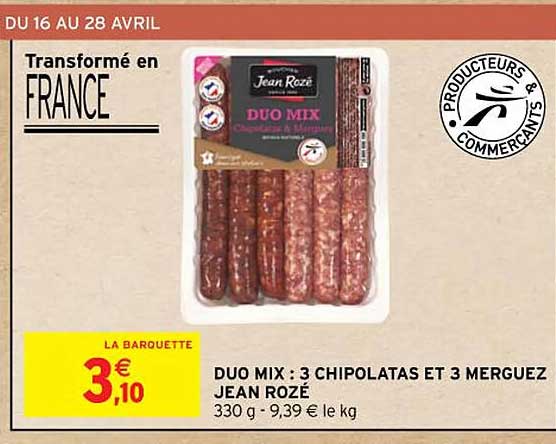 duo mix : 3 chipolatas et 3 merguez jean rozé