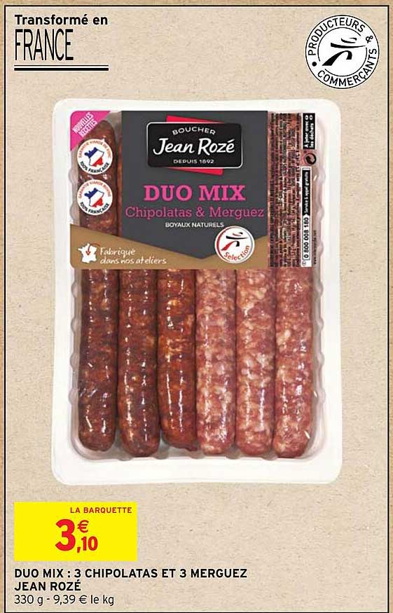 duo mix: 3 chipolatas et merguez jean rozé