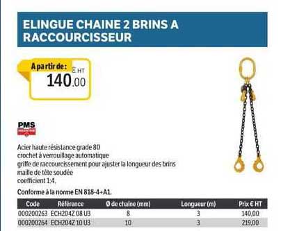 élingue Chaîne 2 Brins à Raccourcisseur