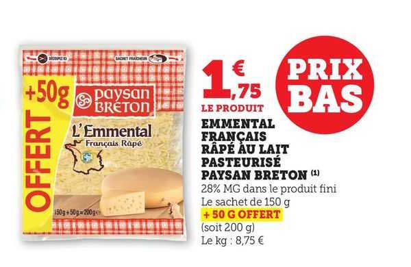 Emmental Français Râpé Au Lait Pasteurisé Paysan Breton