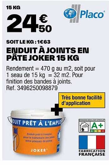 enduit à joints en pâte joker 15 kg placo