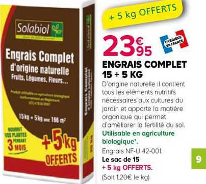 Engrais Complet 15 + 5 Kg Solabiol