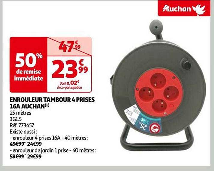 enrouleur tambour 4 prises 16a auchan