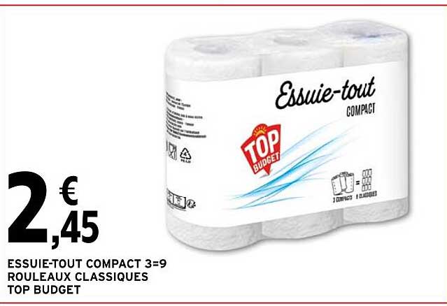 essuie-tout compact 3=9 rouleaux classiques top budget