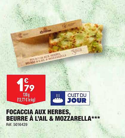 Focaccia Aux Herbes, Beurre à L'ail & Mozzarella