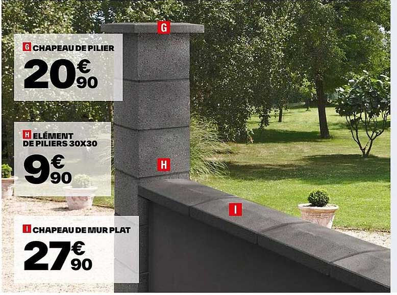 G- Chapeau De Pilier H- élément De Piliers 30x30 I- Chapeau De Mur Plat