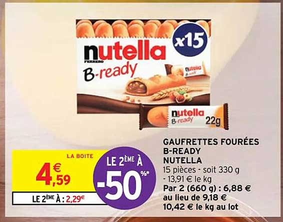 gaufrettes fourées b-ready nutella