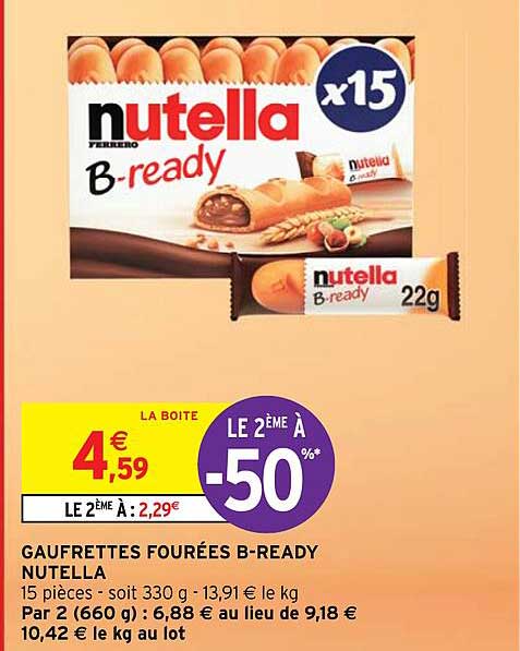 gaufrettes fourrées b-ready nutella