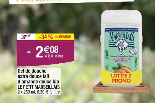 gel de douche extra douce lait d'amande douce bio le petit marseillais