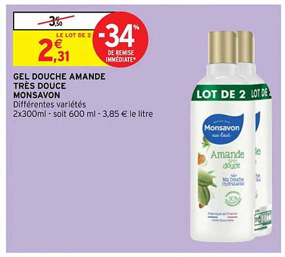 gel douche amande très douce monsavon