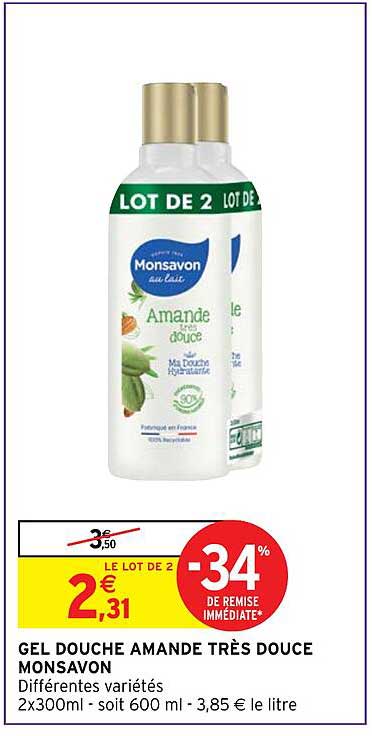gel douche amande très douce monsavon