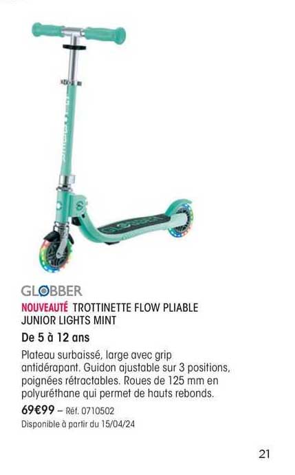 globber trottinette flow pliable junior lights mint