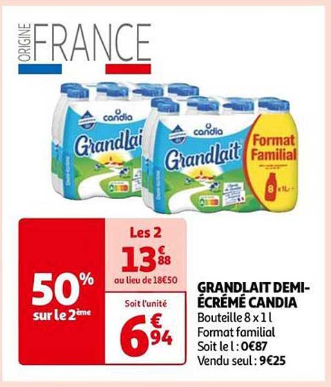 grandlait demi-écrémé candia