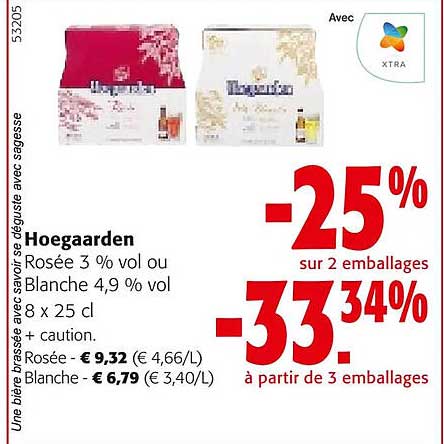 hoegaarden rosée 3 % vol ou blanche 4.9% vol
