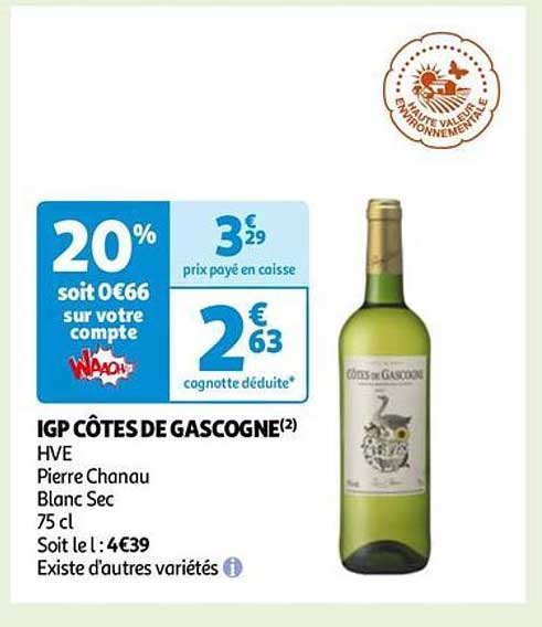 igp côtes de gascogne hve pierre chanau blanc sec