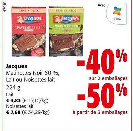 jacques matinettes noir 60% lait ou noisettes lait