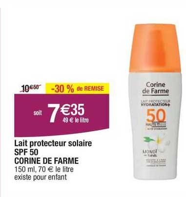 lait protecteur solaire spf 50 corine de farime