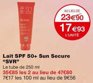 lait spf 50+ sun secure "svr"
