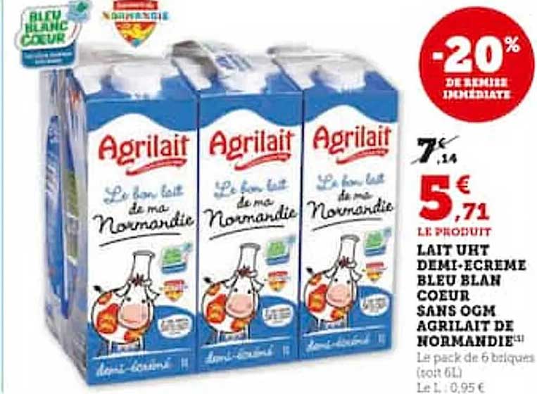 lait uht demi-écrémé bleu blanc cœur sans ogm agrilait de normandie