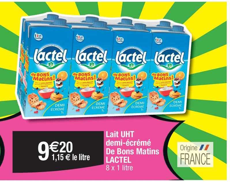 lait uht demi-écrémé de bons matins lactel