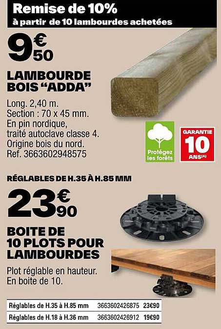 lambourde bois "adda" boite de 10 plots pour lambourdes