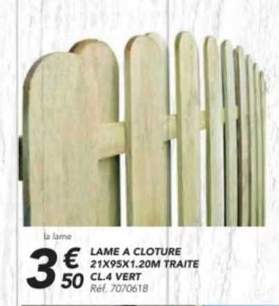 lame à clôture 21 x 95 x 1.20 m traité cl. 4 vert