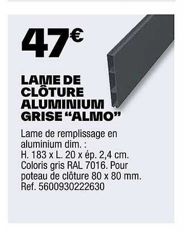 Lame De Clôture Aluminium Grise "almo"