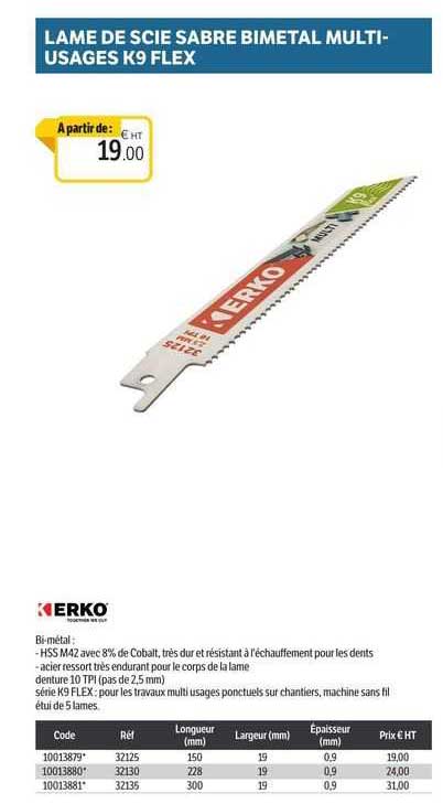 lame de scie sabre bimétal multi-usages k9 flex kerko