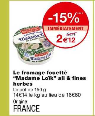 le fromage fouetté "madame loïk" ail & fines herbes