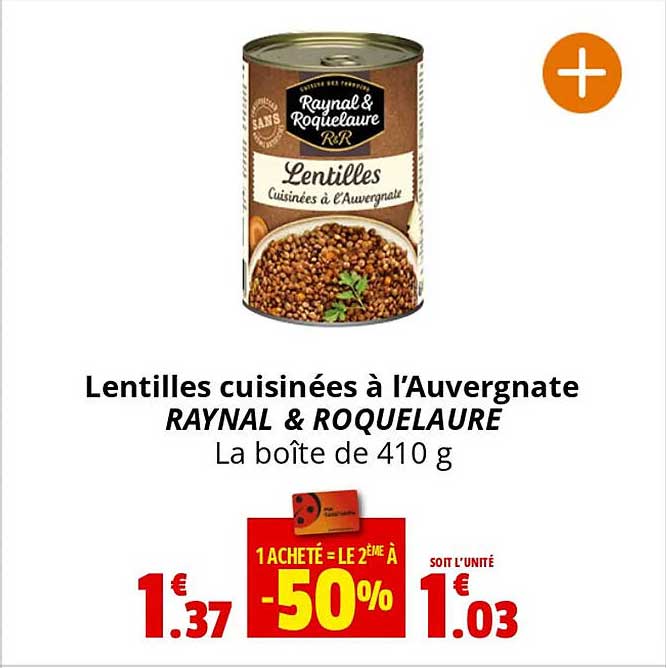 Lentilles Cuisinées à L'auvergnate Raynal & Roquelaure