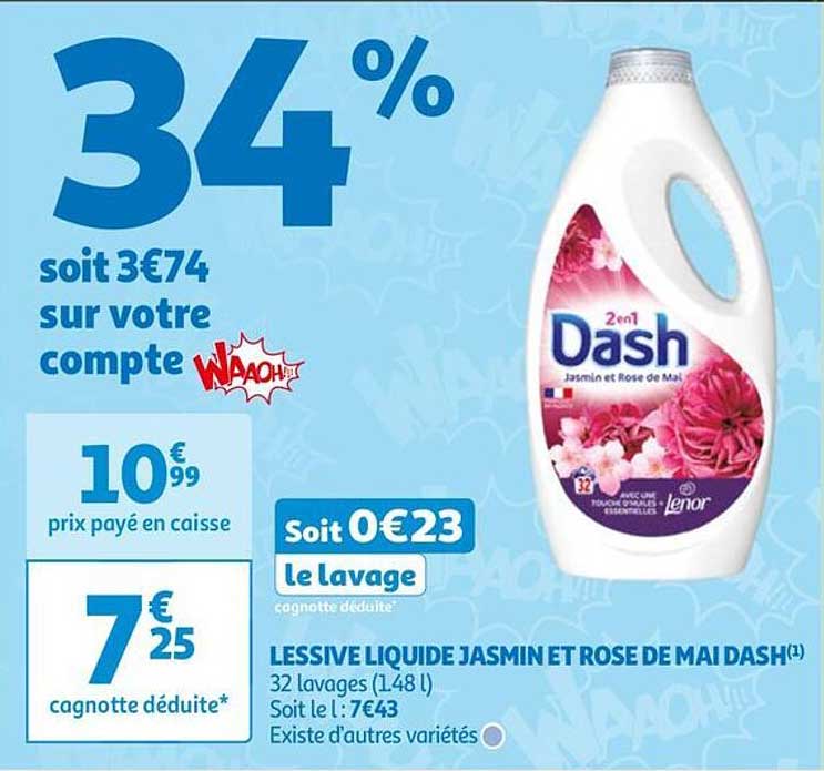 lessive liquide jasmin et rose de mai dash