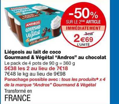 Liégeois Au Lait De Coco Gourmand & Végétal "andros" Au Chocolat