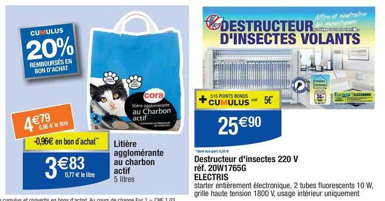 litière agglomérante au charbon actif destructeur d'insectes 220 v electris