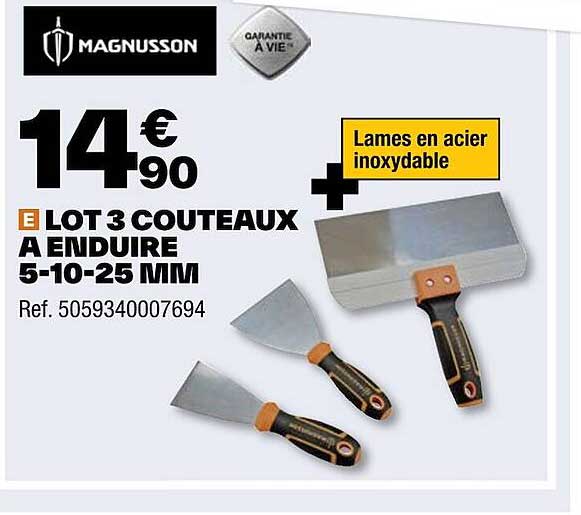 lot 3 couteaux à enduire 5-10-25 mm magnusson