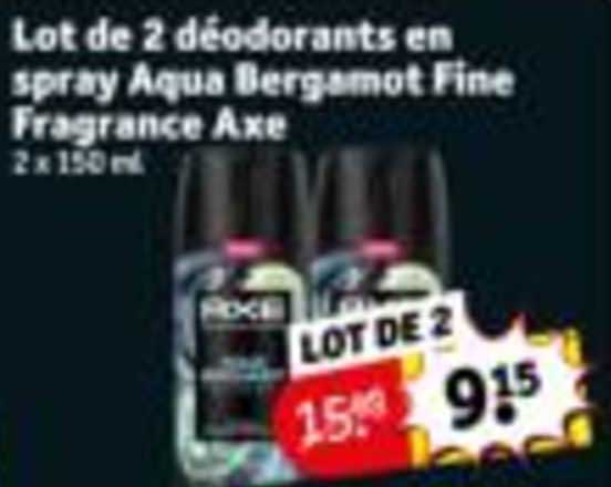 lot de 2 déodorant en spray aqua bergamot fine fragrance axe