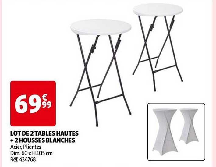 lot de 2 tables hautes + 2 housses blanches