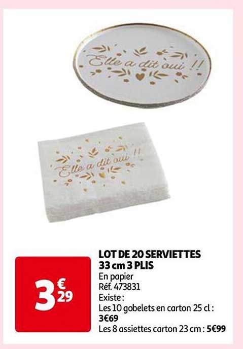 lot de 20 serviettes 33 cm 3 plis