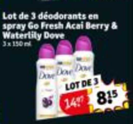 lot de 3 déodorants en spray go fresh acai berry & waterlity dove