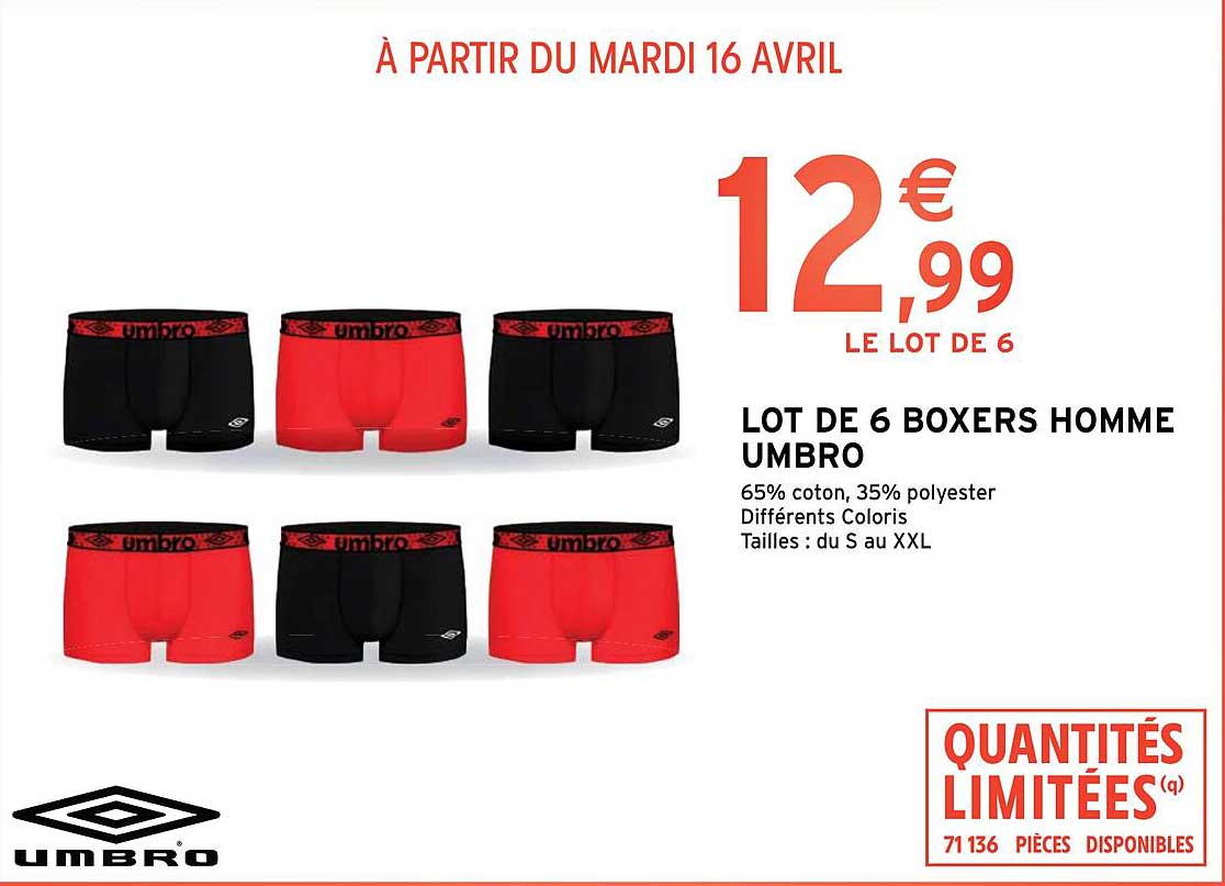 Lot De 6 Boxers Homme Umbro