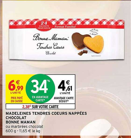 Madeleines Tendres Cœurs Nappées Chocolat Bonne Maman