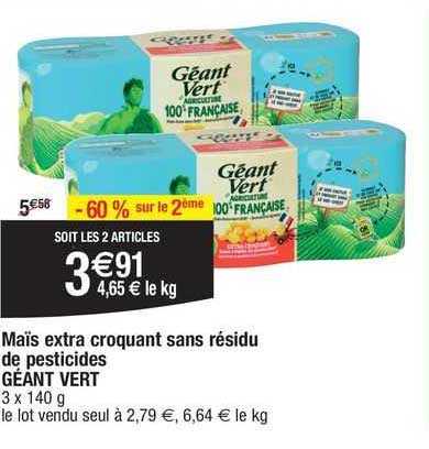 maïs extra croquant sans résidu de pesticides géant vert